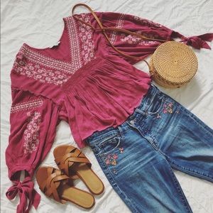 Pink Embroidered American Eagle Top